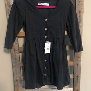 NWT ASOS black denim button down dress Petite size 2